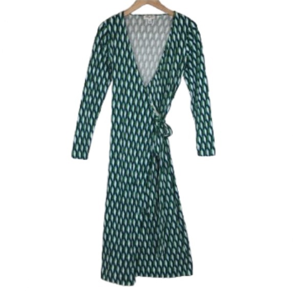 Diane Von Furstenberg x Target Wrap Dress Women’s XS Blue Green White Geometric - Picture 6 of 16